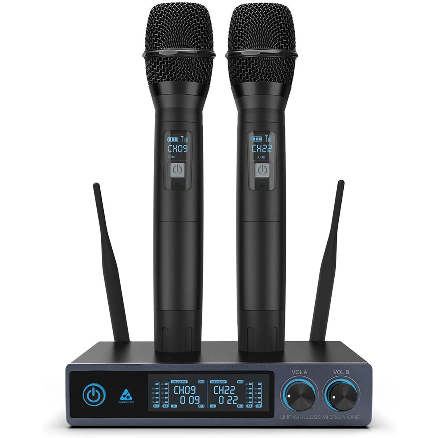 Wireless Microphone, HISH UHF Metal Dual Handheld Cordless Dynamic Mic  System with Rechargeable Receiver, 1/4''Output, for Karaoke, Church,  Speech, Wedding, Party Singing(160 ft Range)-Auto Connect 
