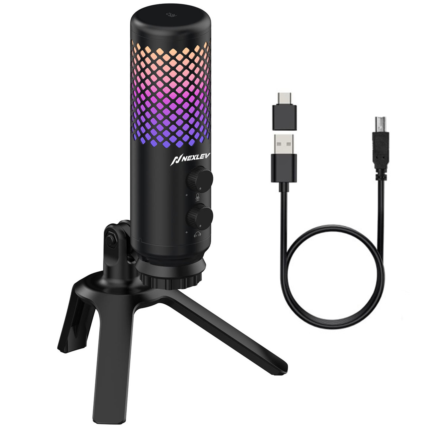 Nexlev Chronicle Series Gaming Rgb Microphone With Tripod For Gaming Streaming And Meeting Plug