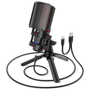 Audio Array USB Condenser Microphone Kit with Tripod for Gaming, Streaming & Meeting, Plug & Play,2-in-1 Cable for Windows, MAC & PS4/5 ,No-Latency Monitoring, One Button Mute & Volume Control (AM-C6)
