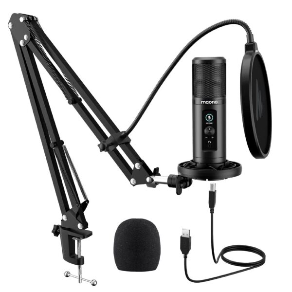 MAONO AU-PM422 Podcast Microphone with Zero Latency Monitoring,  192KHZ/24BIT Professional Cardioid Condenser Mic with Touch Mute Button and  Mic Gain Knob for Recording, Podcasting, Gaming - Cambium Retail