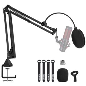 TONOR Microphone Arm Stand, TONOR Adjustable Suspension Boom Scissor Mic Stand with Pop, 3/8" to 5/8" Adapter, Mic Clip, Upgraded Heavy Duty Clamp for Blue Yeti Nano Snowball Ice and Other Mics(T20)