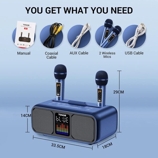 TONOR Karaoke Machine For Adults, Portable Speaker With 2 UHF Wireless Microphones And LED ...