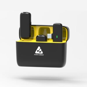 Audio Array AM-W17 Dual Wireless Lapel Mics | Plug n Play, Long Battery Life, Ultra-Low Latency, Upto 30m Range | USB-C & Lightning Support for iPhone & Android | Vlogging, Streaming, Teaching