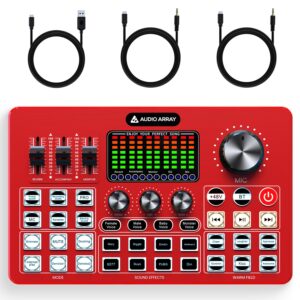 Audio Array AI-10 Professional Live Soundcard Mixer with Bluetooth | 3 Condenser Mic Inputs, 2 mobilephones & PC/Mac Outputs | +48V phantom power, 4 Voice Modes, Denoise, built-in FX | Gaming, Karaoke