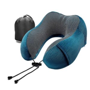 nexlev Premium Memory Foam Neck Pillow with 360-Degree Head Support | Lightweight Comfortable Travel Pillow with Storage Bag for Sleeping | Traveling Flight Car Train Bus and Home Use NP-01 (Blue)