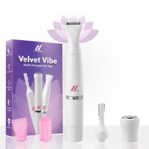 Nexlev Velvet Vibe Multi-Trimmer for Body, Bikini, Face, Eyebrows, Upperlips | 3 Heads- Bikini Trimmer, Face & Body Trimmer & Eyebrow Trimmer | Lightweight, Portable, Rechargeable | 1hr Usage | T-01