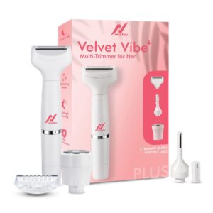 Nexlev Velvet Vibe PLUS Multi-Trimmer for Body, Bikini, Face, Eyebrows, Upperlips | 3 Heads- Bikini Trimmer, Face & Body Trimmer & Eyebrow Trimmer | Lightweight, Portable, Rechargeable | 2Hour Quick Charge | USB C |1.5 Hours Usage | 1 Year Warranty | T-02