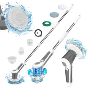 Nexlev Electric Spin Scrubber | 4500 mAh| 90 min run time| 2 Modes| Spray Functio|Extendable Handle| 6 Scrubbing Brushes| IP68 Waterproof |Cordless| Type C| 1 Year Warranty| Turbo SS-01 (Grey & White)