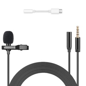 Audio Array AM-C36 Lapel Microphone | 1M Long & Strong Cable | 3.5mm TRRS| 3.5mm TRRS Port, TRRS to TRS & TRRS to USB Type C adapters | Omnidirectional Pickup | Mic Cover & Leather Bag Included