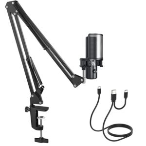 Audio Array AM-C40 USB Plug & Play Condenser Microphone Kit with Boom Arm & Pop-Filter | No Latency Monitoring with Mute & Volume Control Knob | for Conference, Gaming, Podcasting & Streaming
