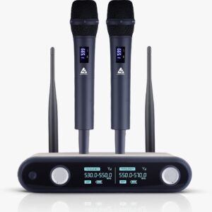 Audio Array AM-W36 UHF Dual Wireless Premium Metal Microphone | 2X XLR Outs & 1/4" Mix Out | Range up to 328ft/100M | Karaoke Singing, Wedding, DJ, Church | PA System, Amplifier, Mixer, Party Box
