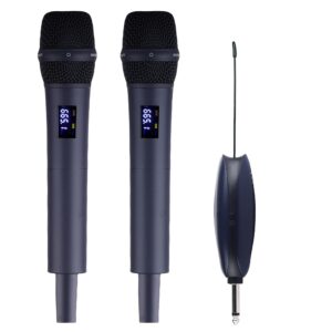 Audio Array AM-W32 UHF Dual Wireless Premium Metal Microphones | 1200mAh 6-8 Hours Receiver Battery Backup | Range up to 60M | Karaoke Singing, Wedding, DJ, Events | Built in Volume and Echo Controls