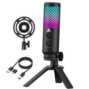 Audio Array AM-C30 Metal RGB Professional USB Microphone | One-Touch Mute, Gain & No-Latency Monitoring Controls | Shock Mount and Tripod | for PC/Mobile, Gaming, Streaming, Podcasting & Voiceover