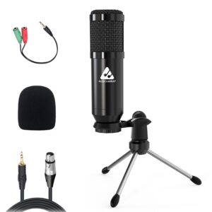 Audio Array AM-C39 XLR to 3.5mm Condenser Microphone Kit | Tripod, 2M Cable & Foam Filter | Compatible with Audio Interface, Mixer | Recording, Podcast, Streaming, Home Studio (Black)