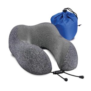 nexlev Travel Neck Pillow | Orthopedic Premium Memory Foam | for Airplane, Car, Train, Office use & Cervical Pain | Machine Washable | 360 Support | Carry Pouch for Storage | NP-03