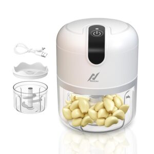 NeLev Mini Electric Chopper | 3D Stainless Steel Blade | Food Garde Bowl | For Mincing Garlic Ginger Onion Vegetable Meat Nuts | 250 ml | One Touch Operation | MC-01