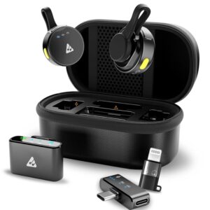 Audio Array AM-W22 | Latest 2025 Edition Wireless Microphone for Camera/iPhone/Android/iPad/Laptop, Lav Mic with Charging Case, AI Noise Reduction, 50H Battery, 230ft Range, for Recording, YouTube